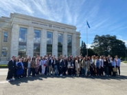 MIRD students and staff prepare to enter the Palais des Nations, the headquarters of the United Nations in Geneva.