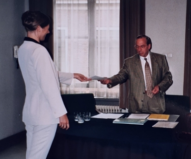 A photo of Louwien being given her degree certificate in 1998.