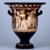 Pottery: red-figured bell-krater (wine-bowl) with Orestes kneeling beside the omphalos and tripod at Delphi, as he seeks sanctuary from the avenging Furies. Athena and Apollo intervene on his behalf and he is purified of the killing of his mother.