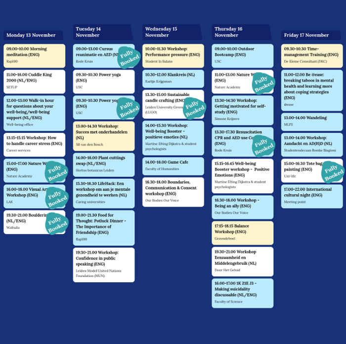 Programma van de Student Well-Being Week 2023.