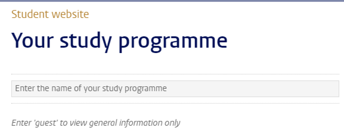 Screenshot: splashscreen select a study programme/specialisation