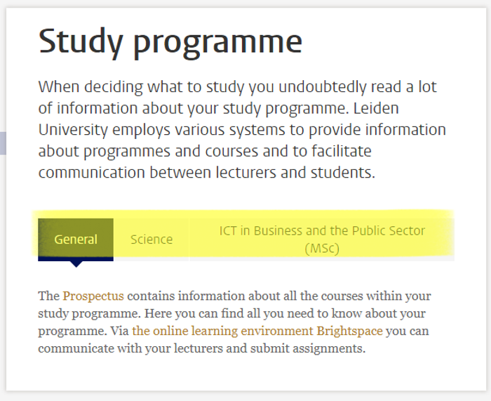 Your faculty and study programme tabs